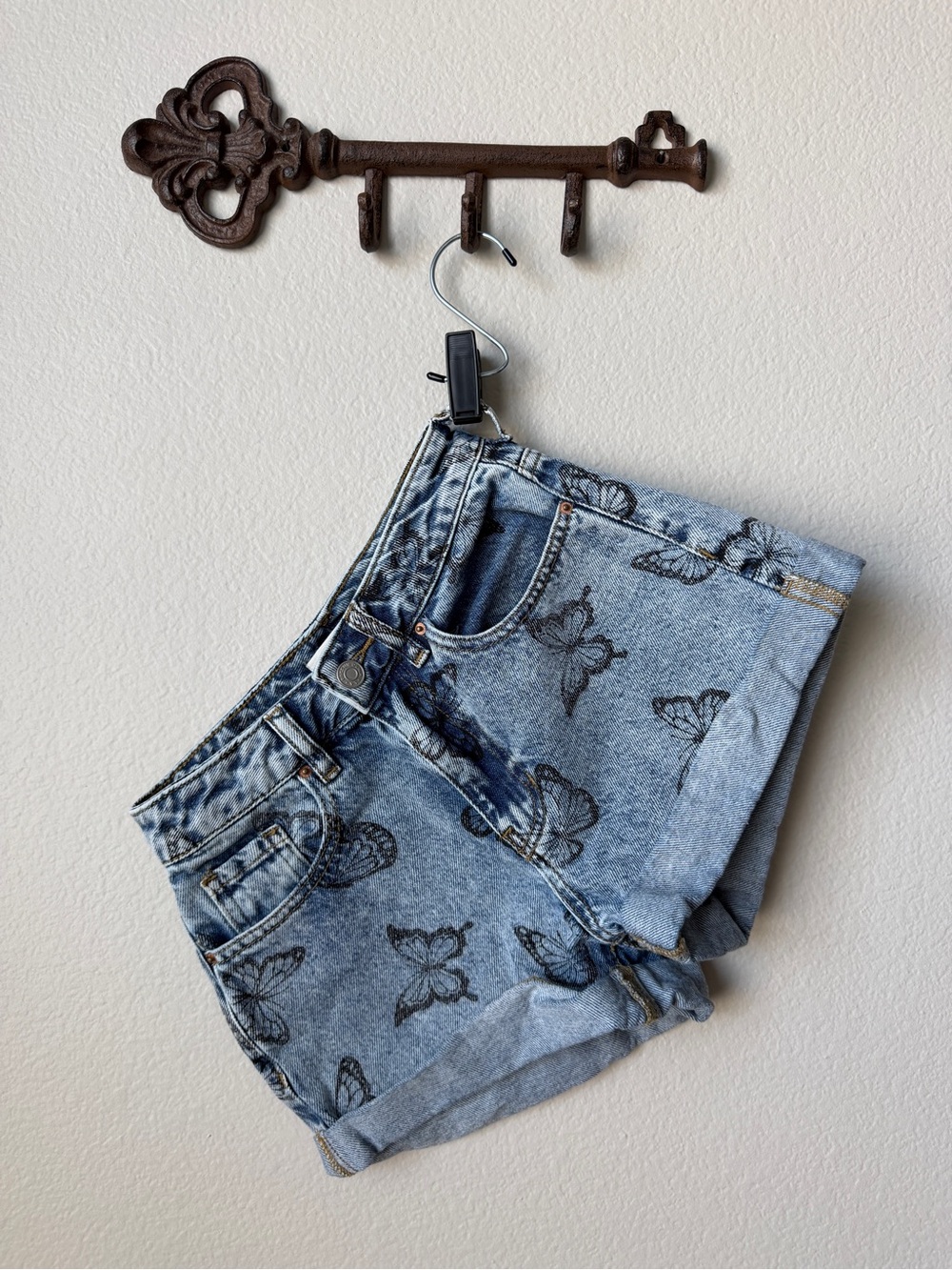 Butterfly Print Denim Shorts - Pacsun